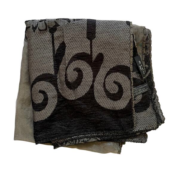 Etro Milano RARE Shimmering Floral Silk Chiffon Black Velvet Reversible Scarf - Picture 9 of 9